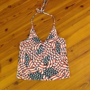 American Flag V-Neck Halter Tank Top